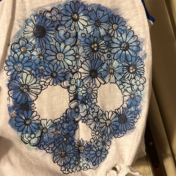 Justice size 12 tie front blue skull tank top - Picture 3 of 5